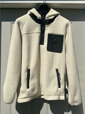 Indigo Jeanscode Ellerslie Fleece Hoodie Pullover Jacket Off-White Cream Large